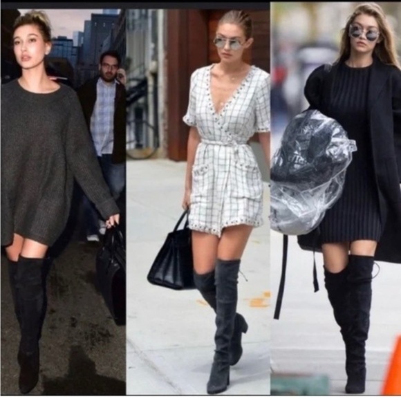 NIB Stuart Weitzman TIELAND Over Knee Suede Black Thigh High Boots w Heel Sz 8.5 - Picture 2 of 16